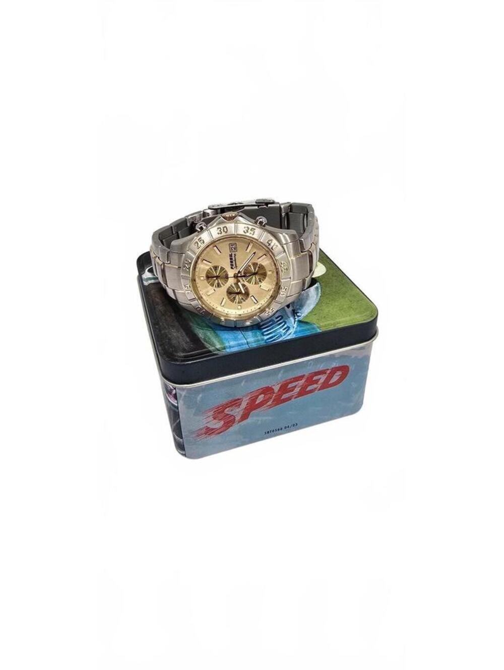 Fossil Blue Stainless Steel Men's Chronograph Watch with Original Speed Tin Box